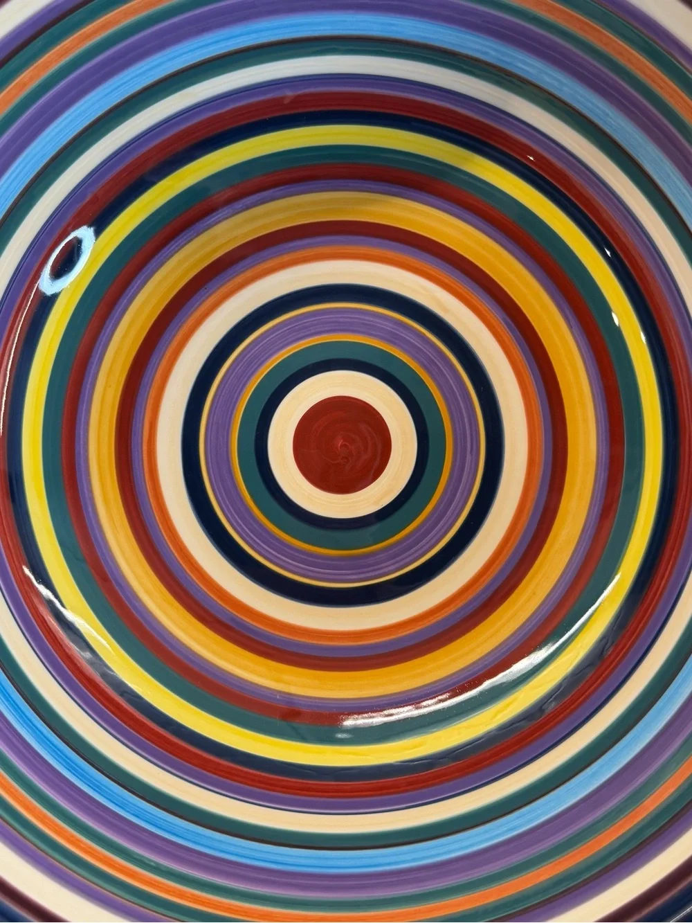Tabletops Unlimited Havana Ceramic Serving Bowl Multicolor Striped Hand Painted
